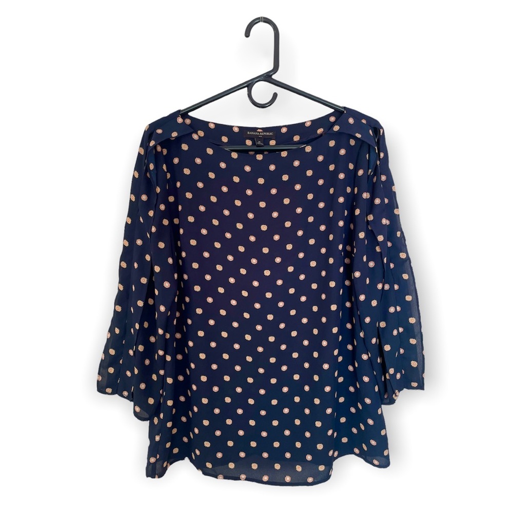 Banana Republic Factory Women's Blouse Top Split Cold Shoulder Navy Floral M